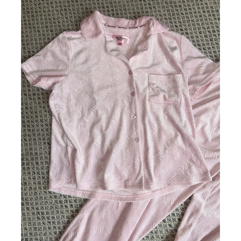 Juicy Couture Sleepwear Set Small Pink on Pink Embossed Monogram Top & Pants - Picture 2 of 10